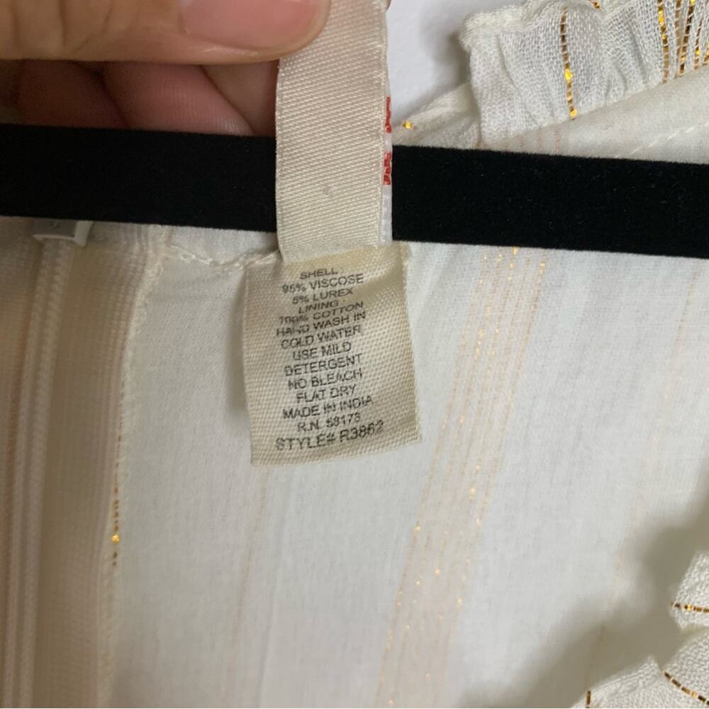Anthropologie Raga white ivory tiered metallic striped wide leg jumpsuit large - Picture 5 of 12